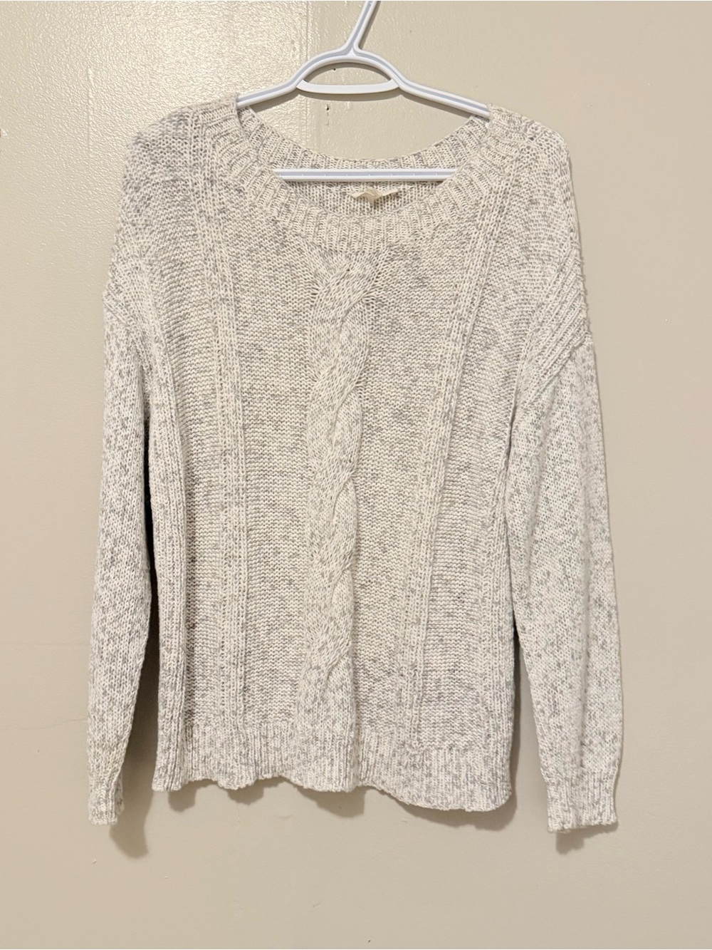 Eileen Fisher Cream Cable-Knit Crewneck Sweater